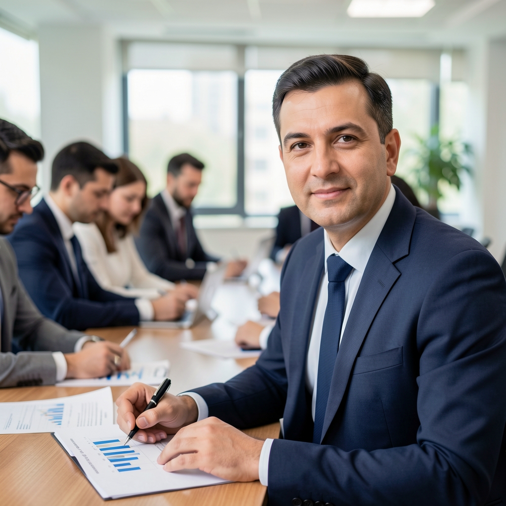 Profesyonel araştırma ekibi ofis toplantı odasında finansal raporlar üzerinde çalışıyor Ankara