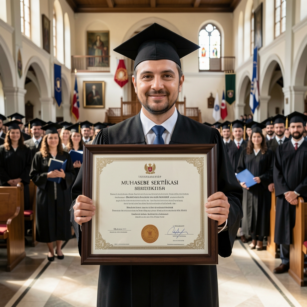 Muhasebe sertifikası belgesi ve diploma resmi töreni üniversite ortamı